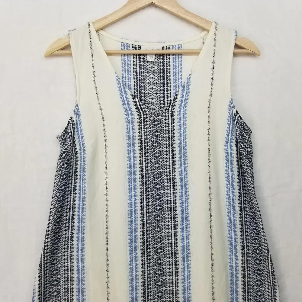 J. Jill V-neck Sleeveless Tiered Midi Dress Womens XS‎ White Blue Striped Cotton